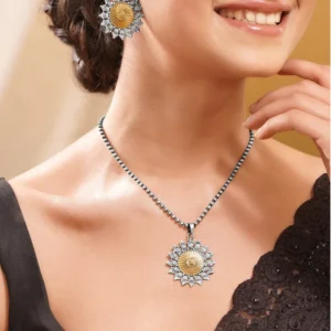 Antique Oxidised Sunburst Pendant Set