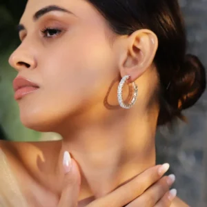 Gold Toned White Hoop Earrings