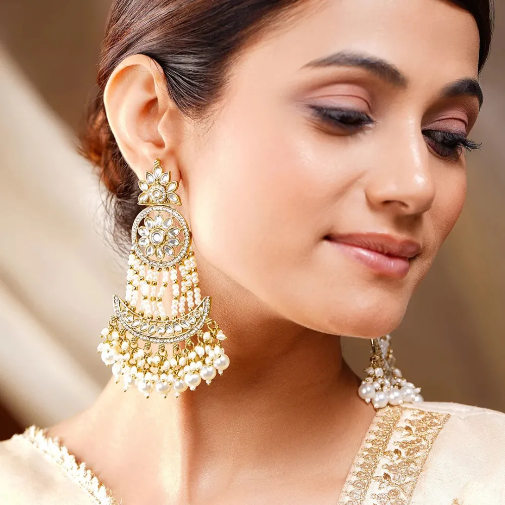 Moonlit Pearl Chandbali Glow Earrings - Image 4