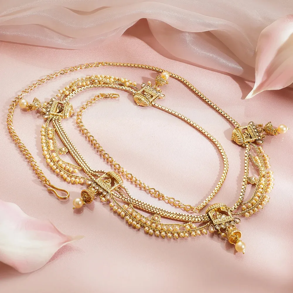 Wedding Shine Gold Pearl Kamarbandh - Image 2