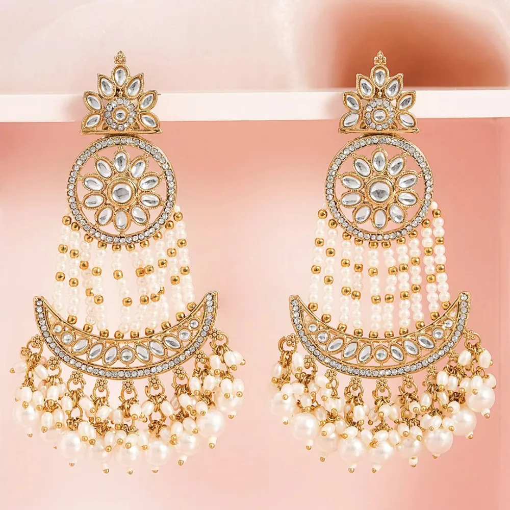 Moonlit Pearl Chandbali Glow Earrings - Image 2