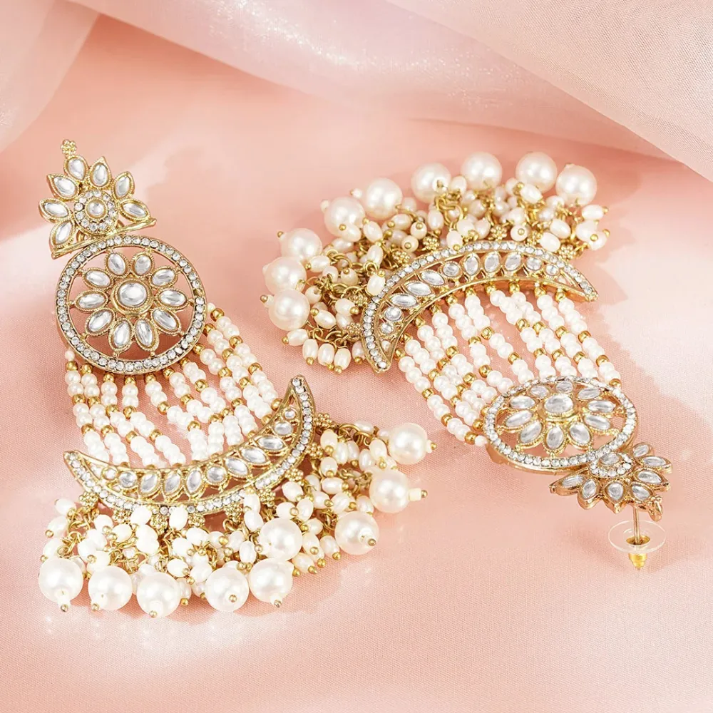 Moonlit Pearl Chandbali Glow Earrings - Image 3